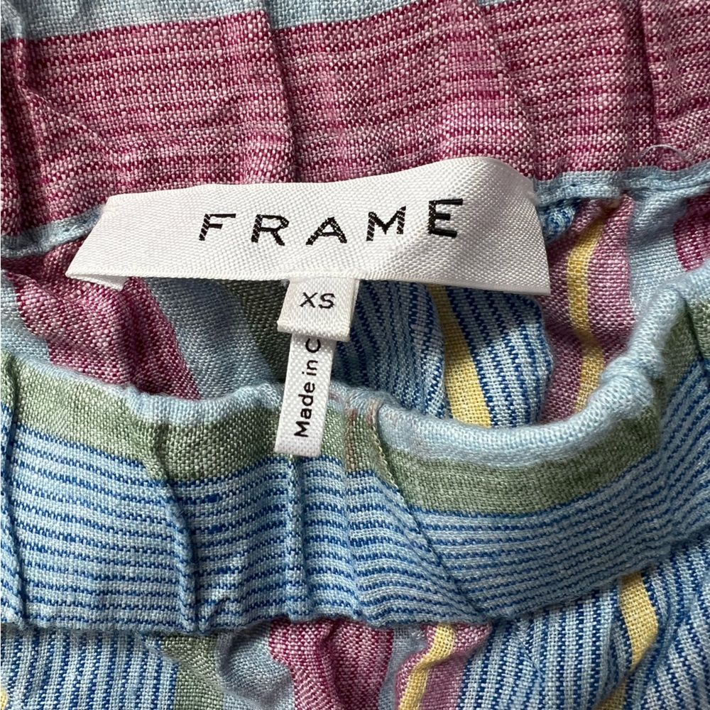 FRAME Women’s Off-Shoulder Striped Belted Linen Pastel Dress Size XS - Picture 8 of 11